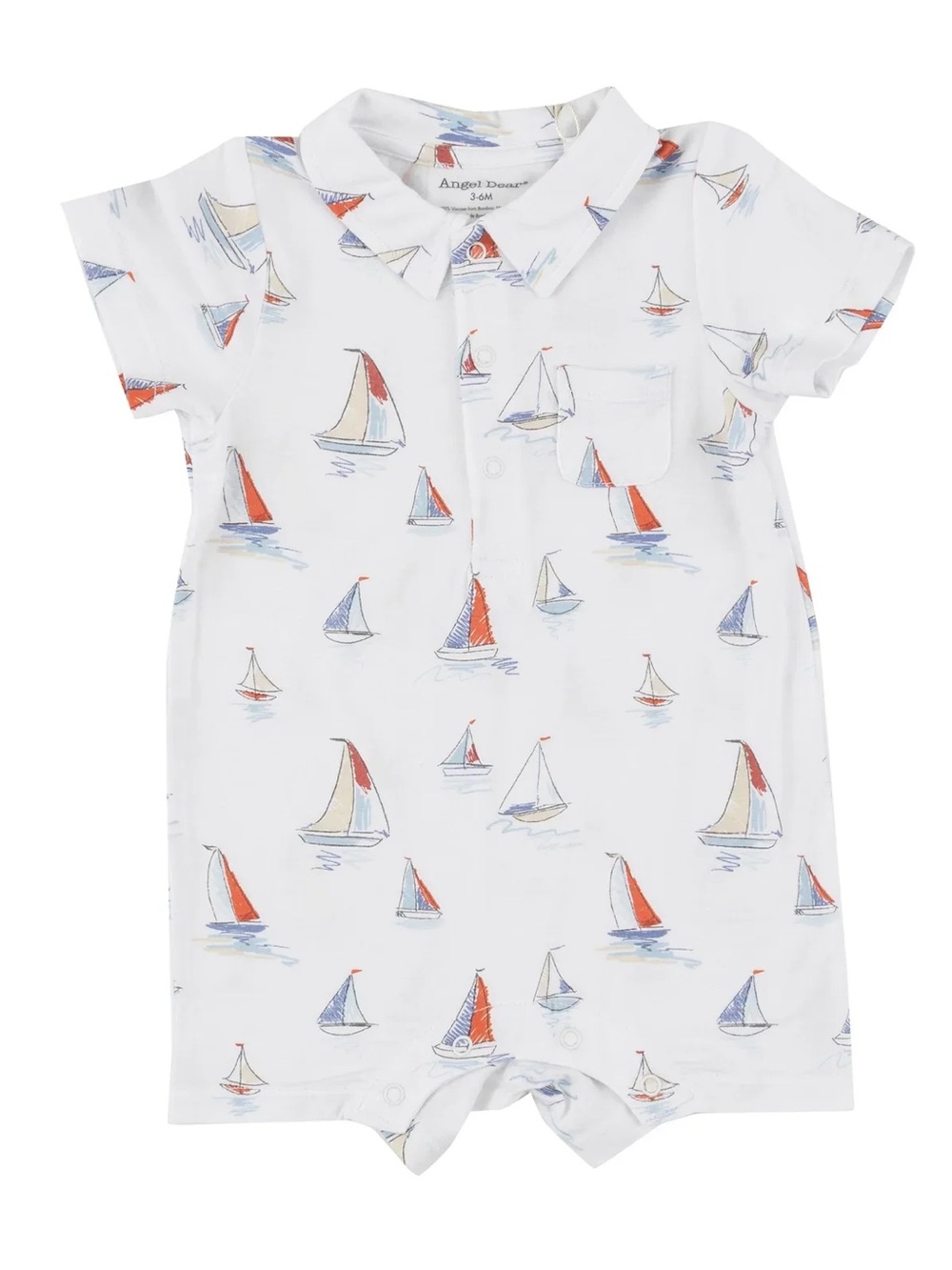 Angel dear bamboo polo romper sailboats print collar shortie sketchy boy toddler